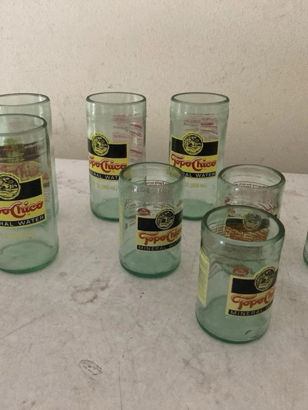 Upcycled Topo Chico Drinking Glasses Handmade Recycled Glass Tumblers Set Of 8
